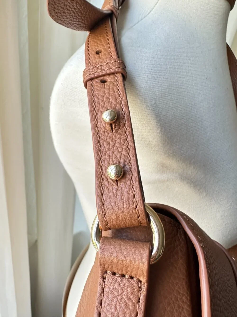 Trent Nathan Violetta Genuine Leather Tan Crossbody Saddle Bag